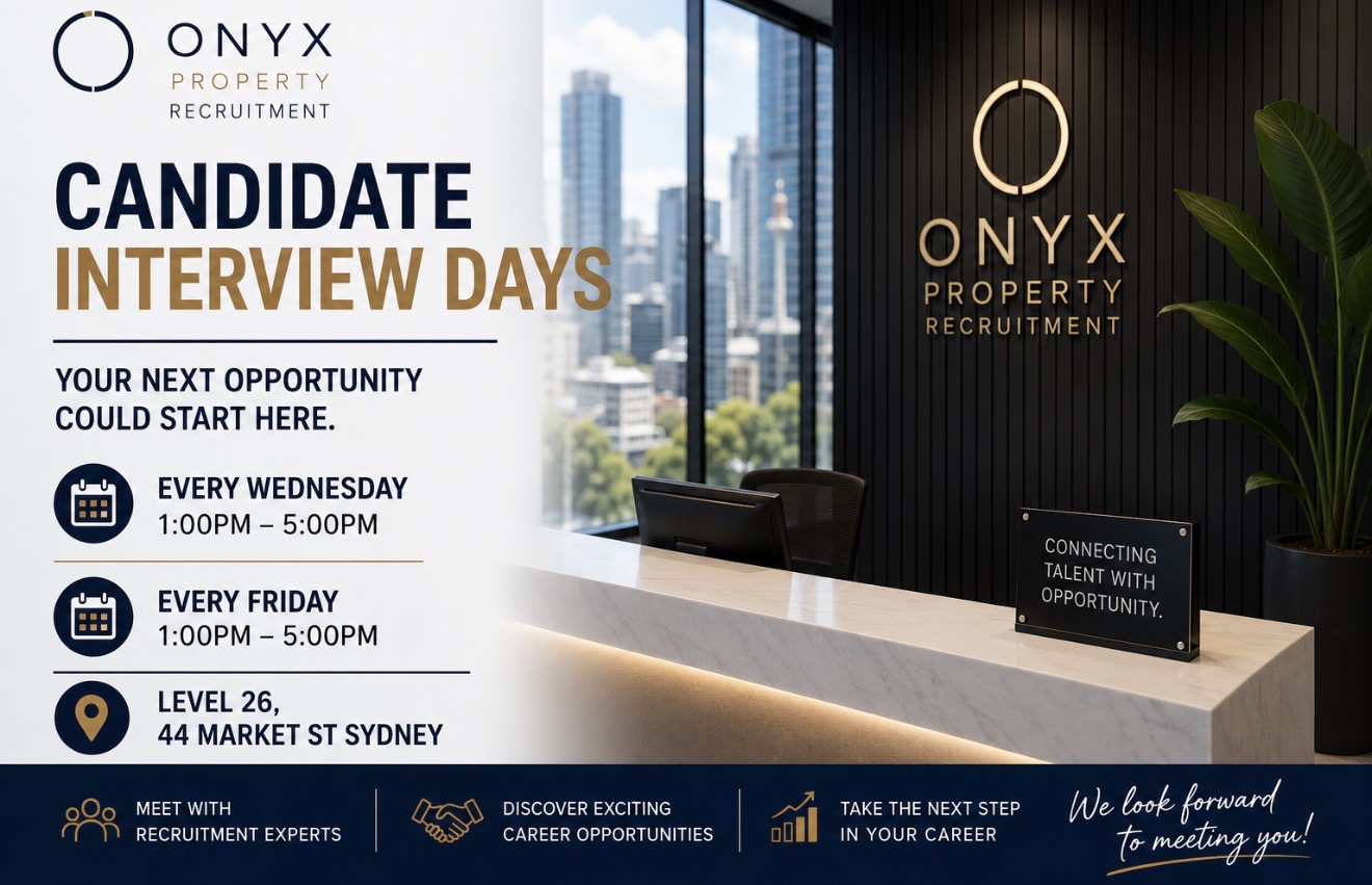 Onyx Property Recruitment candidate interview days at Level 26, 44 Market Street Sydney